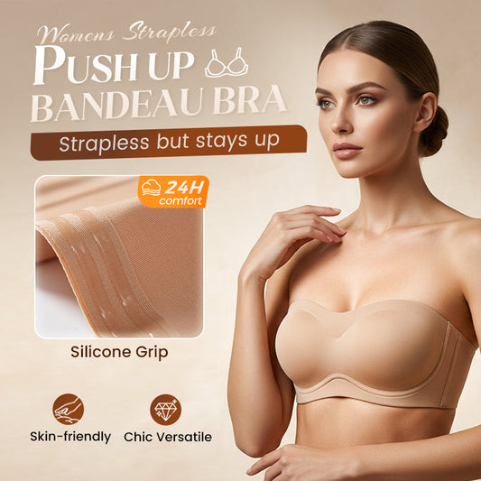 ⛱️Last Day Special Price ￡12.99!!💞Womens Strapless Bras Push Up Bandeau Bra Non Slip Wireless Supportive Padded Bras Seamless Comfortable Tube Jelly Bra