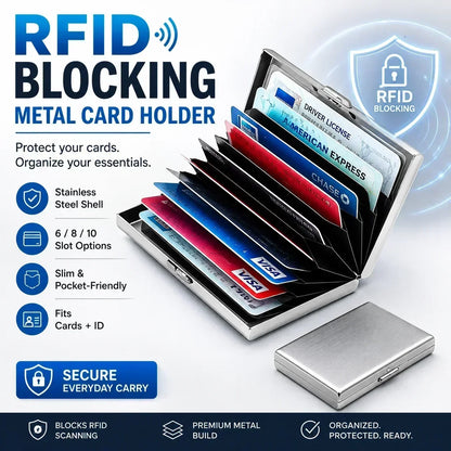 💸 Save More Today - ⚡📇RFID Blocking Card Holder – Slim Stainless Steel Wallet with 3 Capacity Options
