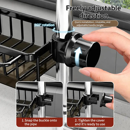 🥳2026 HOT SALE🥳💞50K+ SOLD! 🚿🧽 50% OFF! Faucet Sponge Holder Rack – space aluminum, rustproof, fast-drying, no tools. Organize sink & bathroom instantly! 🛡️✅