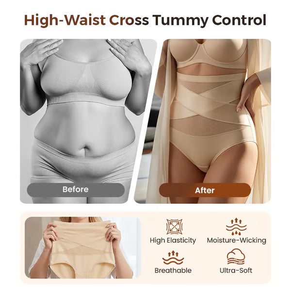 🌸  Special Price 2 for £16.99  ! 🔥Buy 1 Get 1 Free🎁Plus-Size High-Waist Cross Tummy Control Panties
