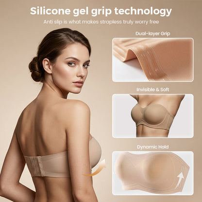 ⛱️!💞Womens Strapless Bras Push Up Bandeau Bra Non Slip Wireless Supportive Padded Bras Seamless Comfortable Tube Jelly Bra