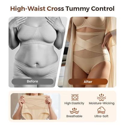🌸  Special Price £16.99 ! 🔥Buy 1 Get 1 Free🎁Plus-Size High-Waist Cross Tummy Control Panties