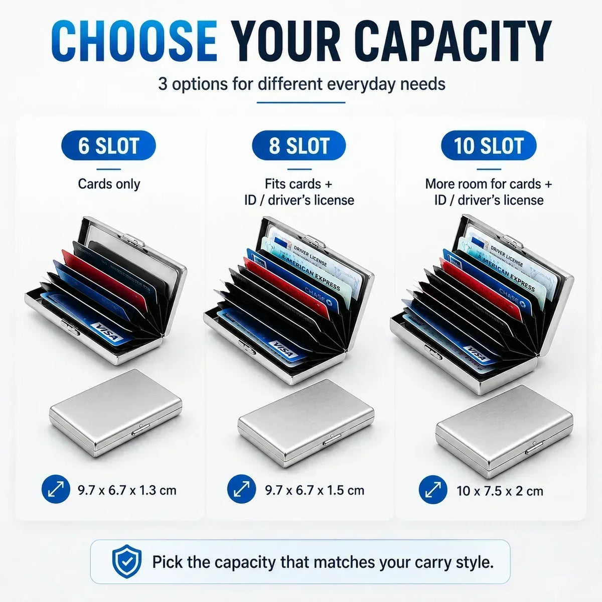 💸 Save More Today - ⚡📇RFID Blocking Card Holder – Slim Stainless Steel Wallet with 3 Capacity Options