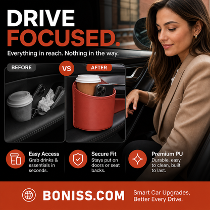 🥳2026 HOT SALE🥳💞50K+ SOLD!🚗🧺 50% OFF! Leather Car Door Cup Holder – Wide‑mouth opening, easy reach for drinks & phone. Clip‑on secure fit. PU leather, tough & stylish. 🛡️✨