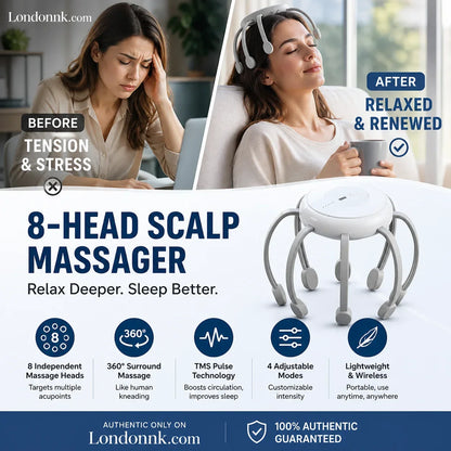 🐙 50% OFF NOW ! 💆‍♂️ Intelligent Octopus Head Massager – Relaxing Kneading, Multiple Modes & Portable Design 🔋