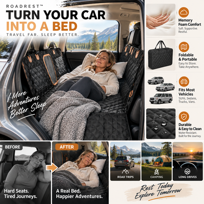 Car Rear-Seat Memory Foam Travel Mattress‑Foldable SUV Sedan Truck Camping Bed, Portable Non-Inflatable Car Sleeping Pad for Road Trips & Camping