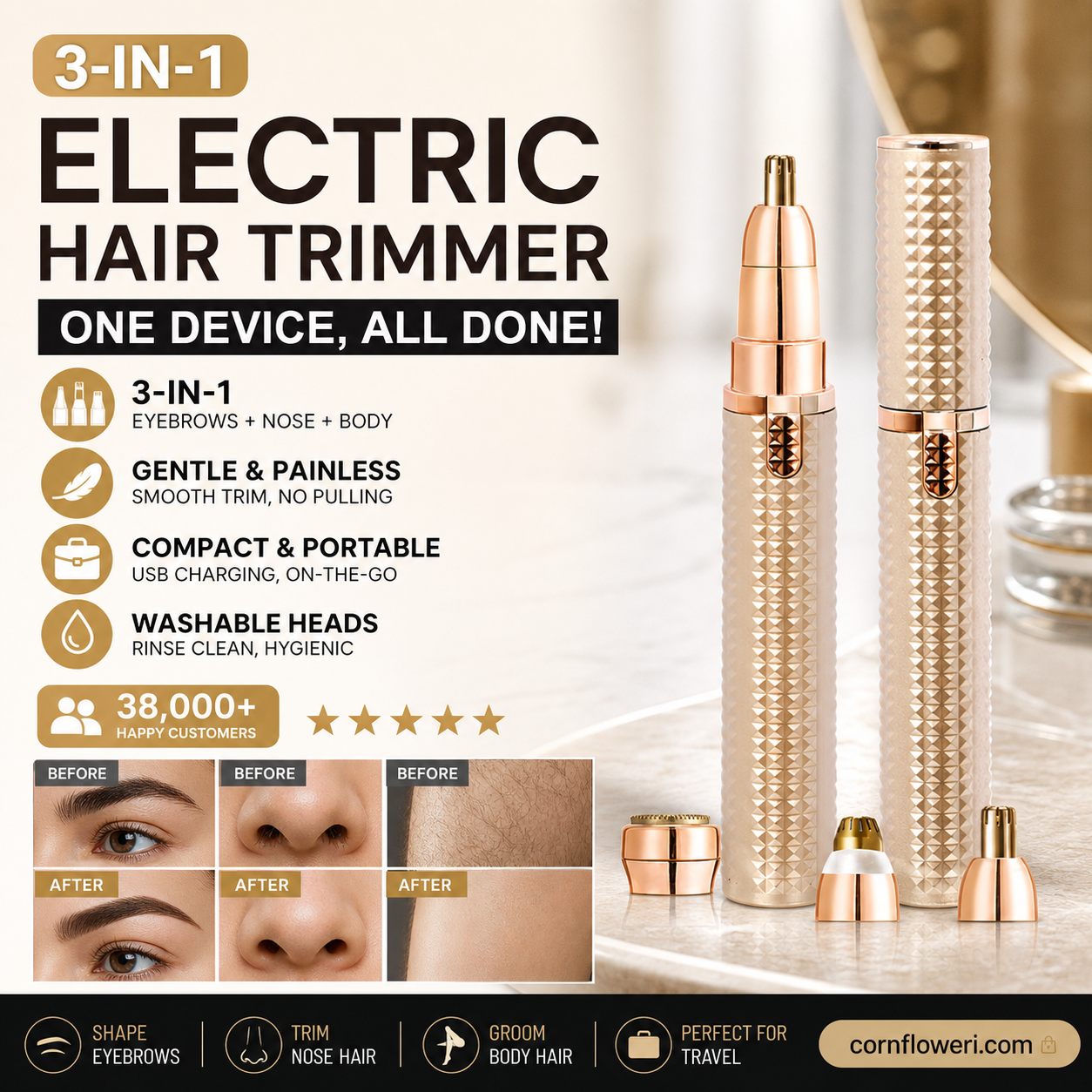 ✂️ 2026 Sale — Over 38,000 Sold!🔥 Portable Electric Eyebrow Trimmer – Interchangeable Heads 🪒