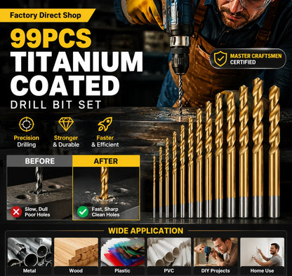 🔧50% OFF NOW ! ⚙️99Pcs Titanium Coated Drill Bit Set, High Hardness Multi-Size Drilling Bits for Wood Metal Plastic Electronics