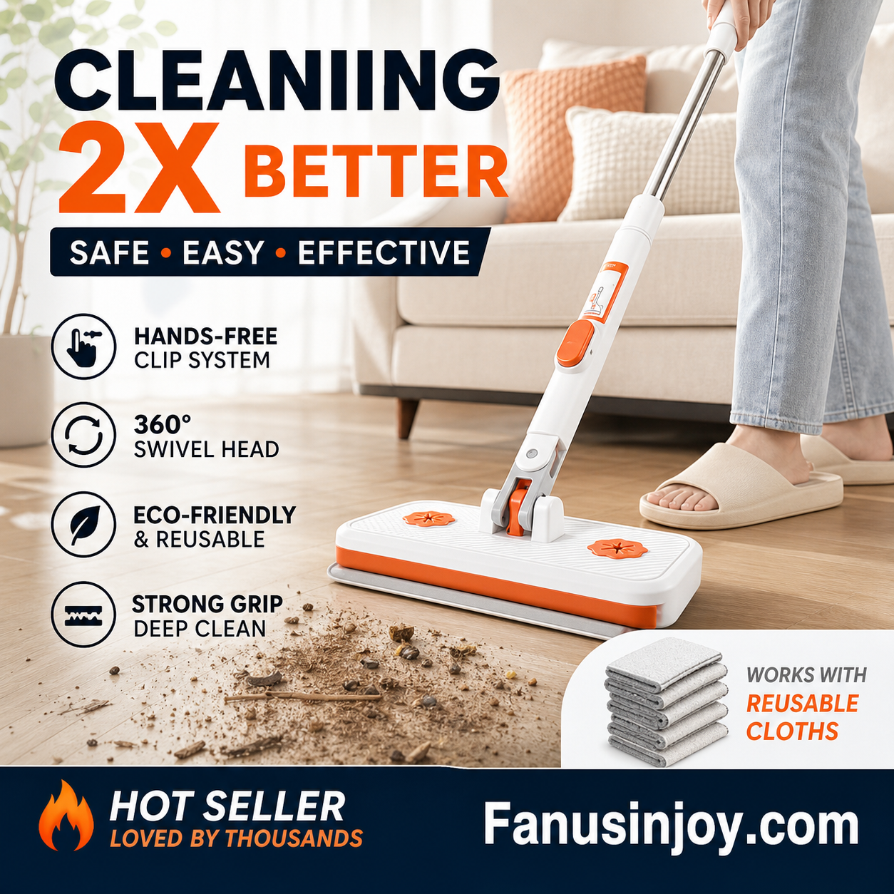 🔥Limited Time 50% OFF！✨️Maximal Cleaning Power！Multi-Functional Hands-Free Clip Flat Mop