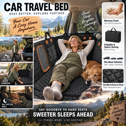 Car Rear-Seat Memory Foam Travel Mattress‑Foldable SUV Sedan Truck Camping Bed, Portable Non-Inflatable Car Sleeping Pad for Road Trips & Camping