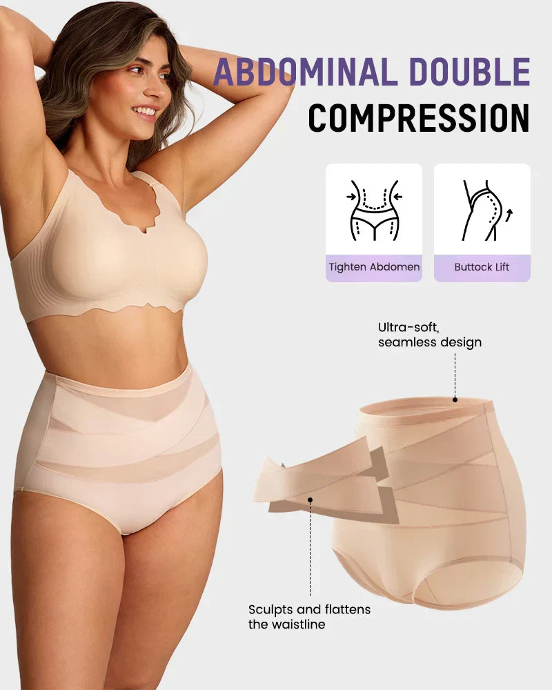 🌸  Special Price 2 for £16.99  ! 🔥Buy 1 Get 1 Free🎁Plus-Size High-Waist Cross Tummy Control Panties