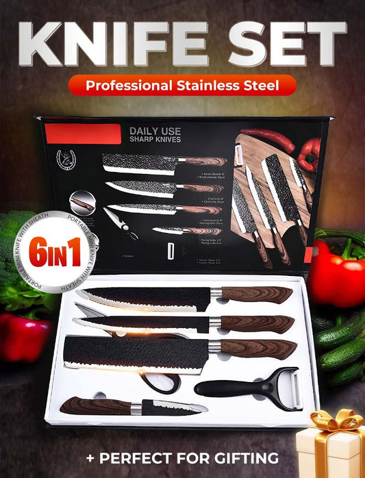 【📦  50% OFF】🔪🔥 Professional stainless steel kitchen knife set – 6 pieces, sharp & durable