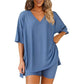 Women's Lounge V-Neck Top & Shorts Set