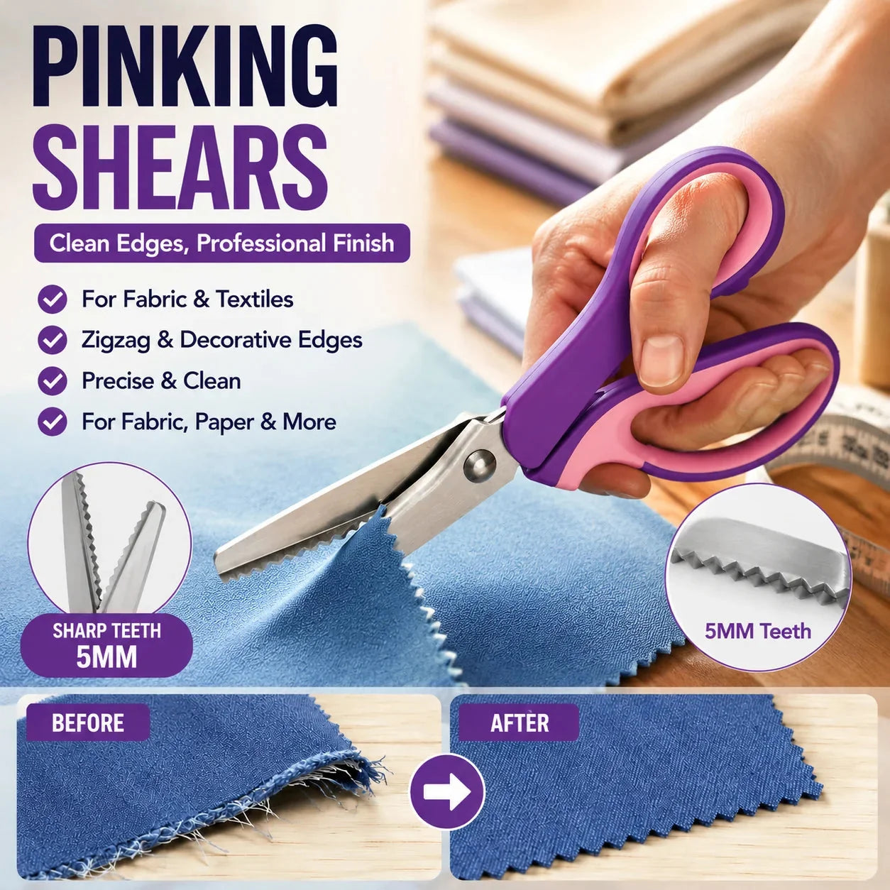 🧵 LIMITED TIME 50% OFF! Premium Stainless Steel Pinking Shears – Ergonomic Soft-Grip, Zigzag Cut ✂️