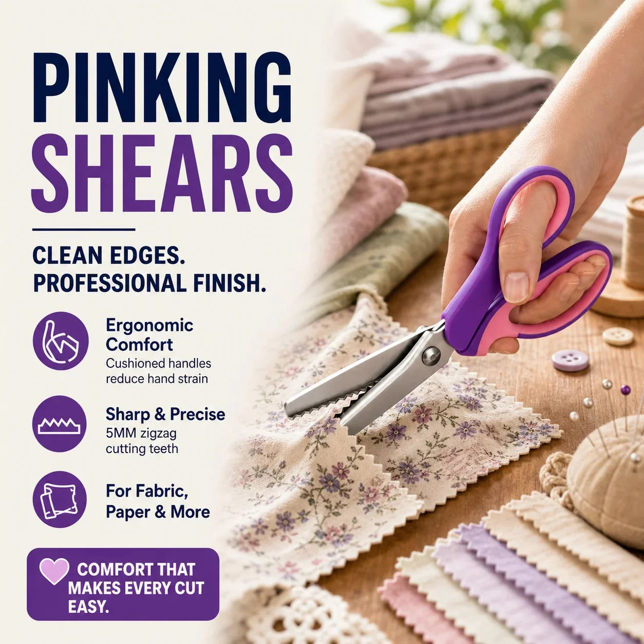 🧵 LIMITED TIME 50% OFF! Premium Stainless Steel Pinking Shears – Ergonomic Soft-Grip, Zigzag Cut ✂️