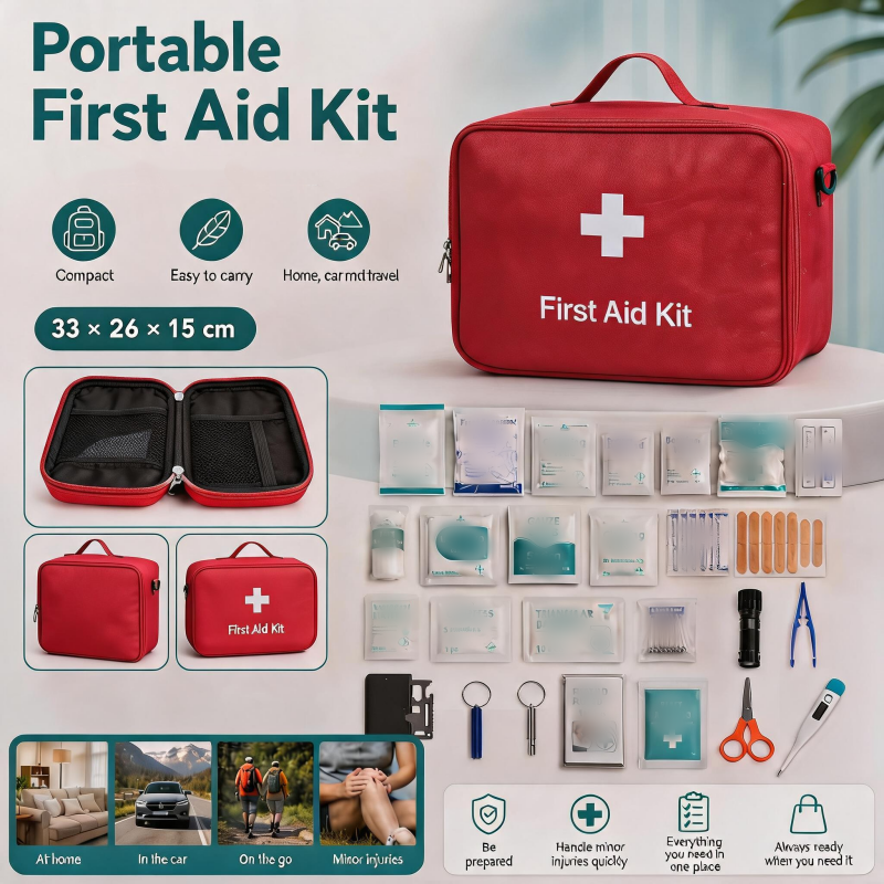Portable Large Capacity First Aid Bag with Shoulder Strap