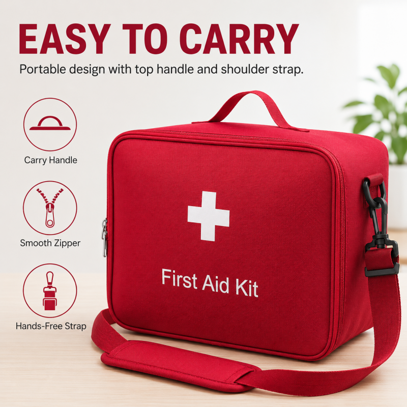 Portable Large Capacity First Aid Bag with Shoulder Strap