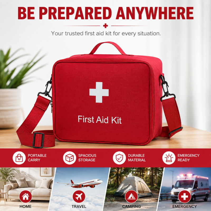 Portable Large Capacity First Aid Bag with Shoulder Strap