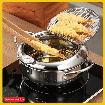 🎁2026 New Arrivals 50% OFF💥201 Stainless Steel Tempura Fryer Pot – Thermometer, Drain Rack, Deep‑Body ✨