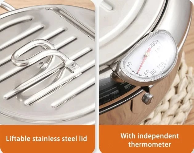 🎁2026 New Arrivals 50% OFF💥201 Stainless Steel Tempura Fryer Pot – Thermometer, Drain Rack, Deep‑Body ✨