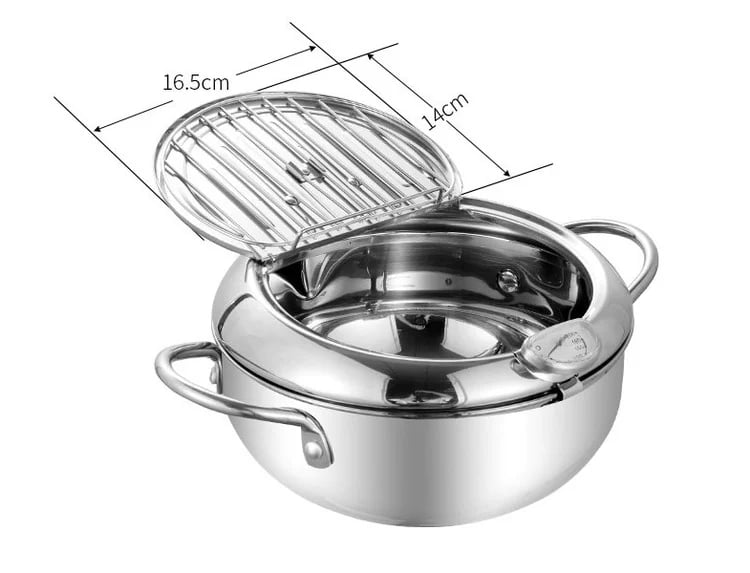 🎁2026 New Arrivals 50% OFF💥201 Stainless Steel Tempura Fryer Pot – Thermometer, Drain Rack, Deep‑Body ✨