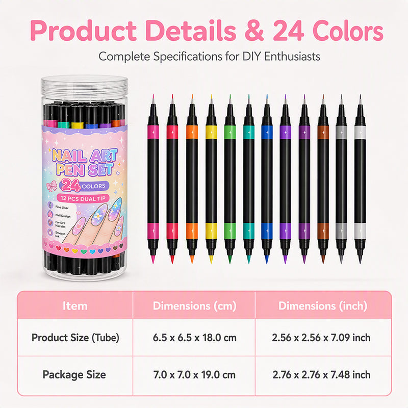 24 Colors Dual Ended Nail Art Pens Set