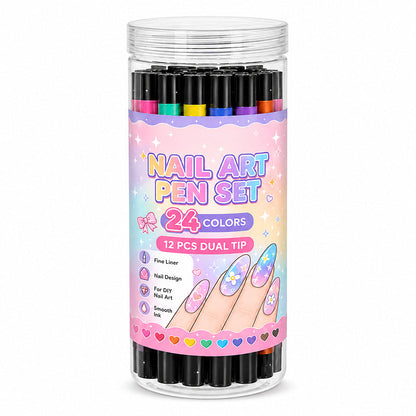 24 Colors Dual Ended Nail Art Pens Set