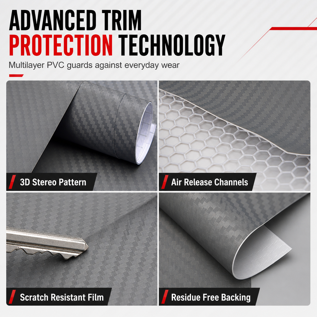 🚗 3D/6D Carbon Fiber Interior Trim Film – Self-Adhesive Car Wrap