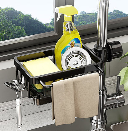 🥳2026 HOT SALE🥳💞50K+ SOLD! 🚿🧽 50% OFF! Faucet Sponge Holder Rack – space aluminum, rustproof, fast-drying, no tools. Organize sink & bathroom instantly! 🛡️✅