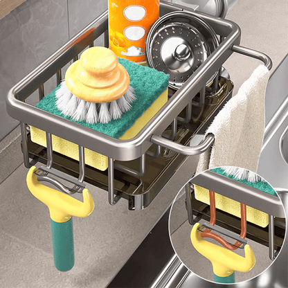 🥳2026 HOT SALE🥳💞50K+ SOLD! 🚿🧽 50% OFF! Faucet Sponge Holder Rack – space aluminum, rustproof, fast-drying, no tools. Organize sink & bathroom instantly! 🛡️✅