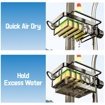 🥳2026 HOT SALE🥳💞50K+ SOLD! 🚿🧽 50% OFF! Faucet Sponge Holder Rack – space aluminum, rustproof, fast-drying, no tools. Organize sink & bathroom instantly! 🛡️✅