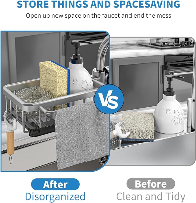 🥳2026 HOT SALE🥳💞50K+ SOLD! 🚿🧽 50% OFF! Faucet Sponge Holder Rack – space aluminum, rustproof, fast-drying, no tools. Organize sink & bathroom instantly! 🛡️✅