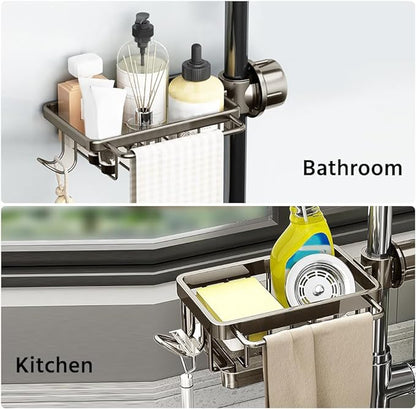 🥳2026 HOT SALE🥳💞50K+ SOLD! 🚿🧽 50% OFF! Faucet Sponge Holder Rack – space aluminum, rustproof, fast-drying, no tools. Organize sink & bathroom instantly! 🛡️✅