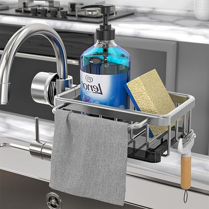 🥳2026 HOT SALE🥳💞50K+ SOLD! 🚿🧽 50% OFF! Faucet Sponge Holder Rack – space aluminum, rustproof, fast-drying, no tools. Organize sink & bathroom instantly! 🛡️✅