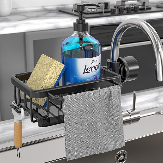 🥳2026 HOT SALE🥳💞50K+ SOLD! 🚿🧽 50% OFF! Faucet Sponge Holder Rack – space aluminum, rustproof, fast-drying, no tools. Organize sink & bathroom instantly! 🛡️✅