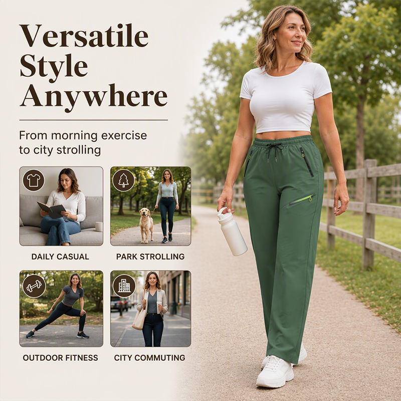 Women's Straight-Leg Sports Pants with Zipper Pockets