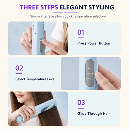Portable Cordless Hair Straightener Brush and Curler 2 in 1 Mini Rechargeable Hair Straightening Comb for Travel