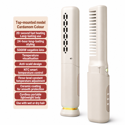 Portable Cordless Hair Straightener Brush and Curler 2 in 1 Mini Rechargeable Hair Straightening Comb for Travel