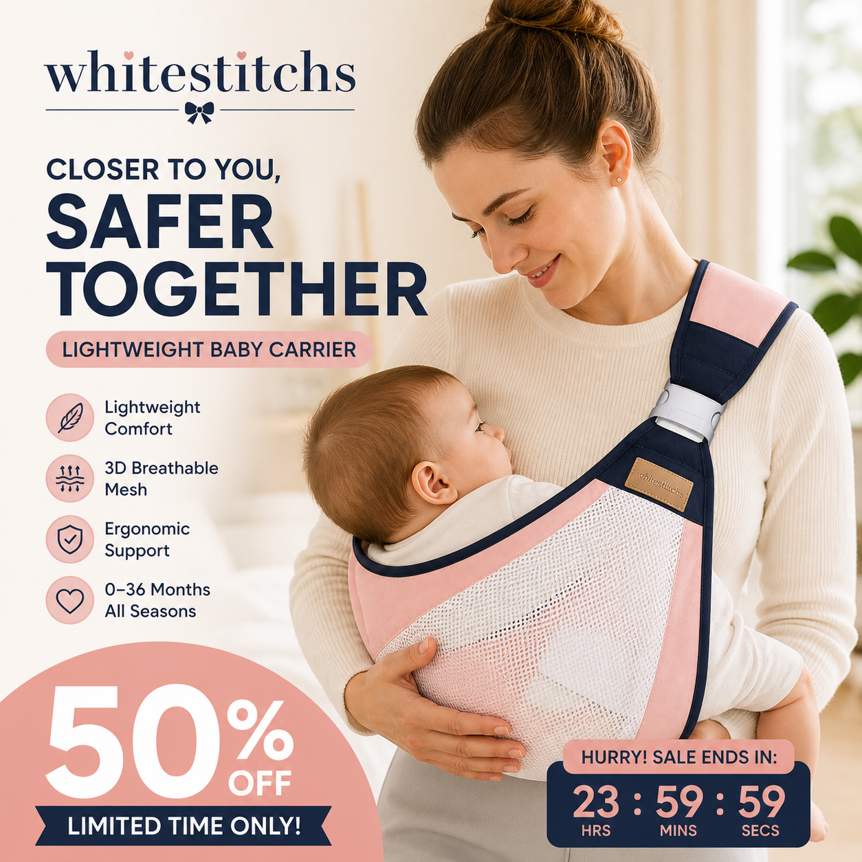 🎁2026 Sale-50% Off👶4-in-1 Breathable Baby Carrier – 0-36 Months, Front/Back/Facing In/Out – Hands-Free Comfort for Parent & Baby! ✨