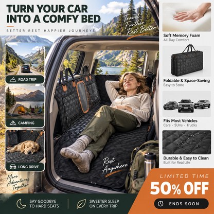 Car Rear-Seat Memory Foam Travel Mattress‑Foldable SUV Sedan Truck Camping Bed, Portable Non-Inflatable Car Sleeping Pad for Road Trips & Camping